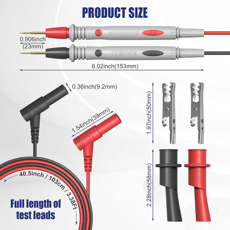 Cuqojs Professional Multimeter Test Leads 1000V 20A, 40.5 Inch, Ultra-Sharp Gold-Plated Test Probes, Volt Meter Leads, Silicone Meter Leads for Fluke, AstroAI, Klein Multimeter and Automotive Testing - Image 2